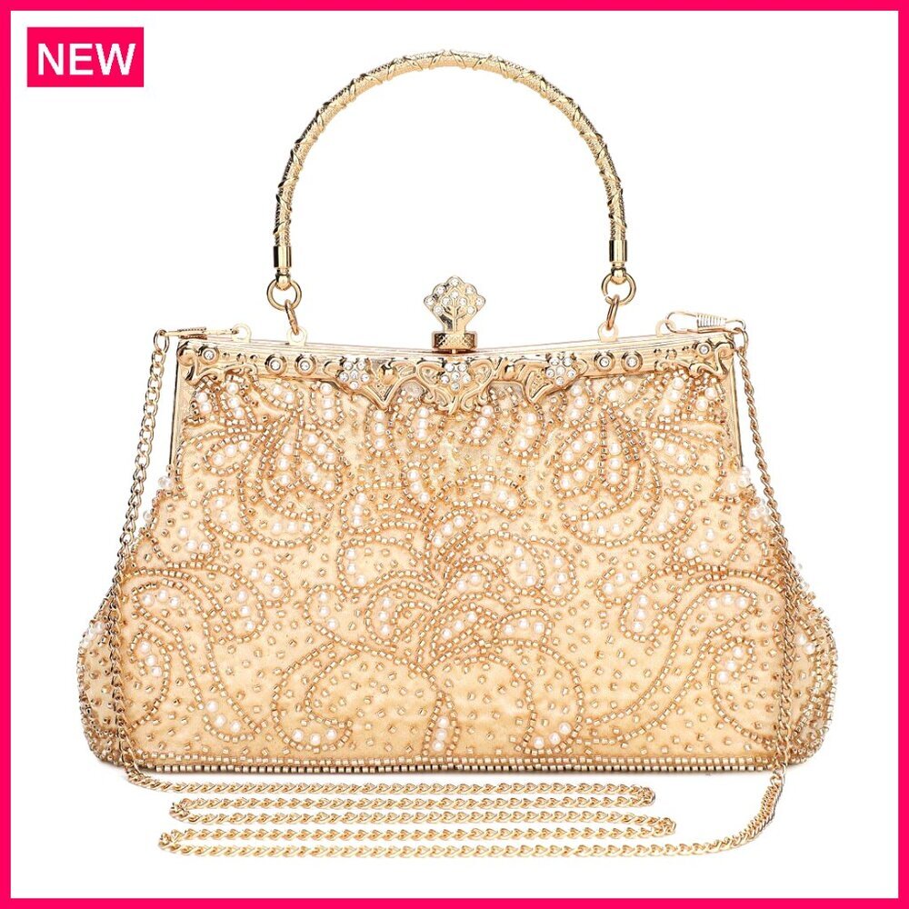 Vintage Beaded Clutch Evening Bag for Women Formal Wedding Prom Party